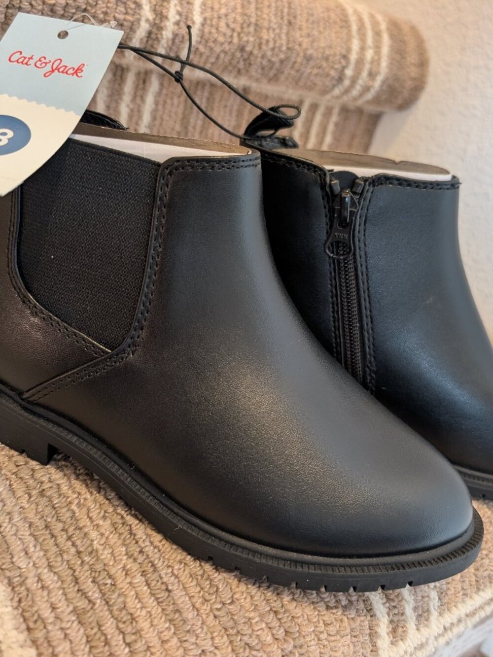 Size 13 Girl's Cat & Jack Black Zip Up Ankle Boots NWT
